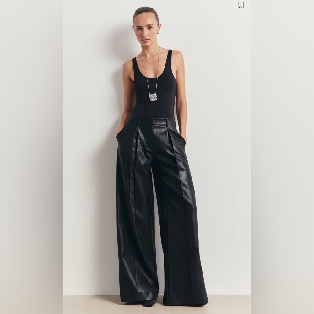 NWT Because of Alice Leather Box Pleat Wide Leg Trousers XS
